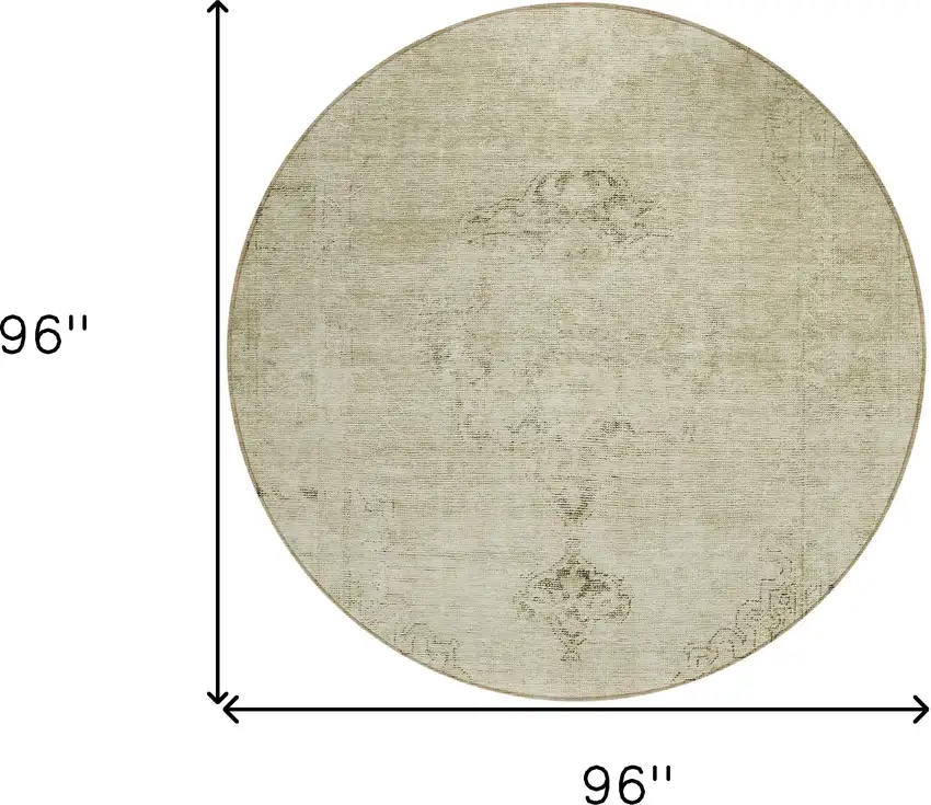 8' Beige Taupe And Brown Round Oriental Washable Indoor Outdoor Area Rug Photo 3
