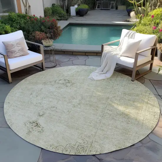 8' Beige Taupe And Brown Round Oriental Washable Indoor Outdoor Area Rug Photo 6