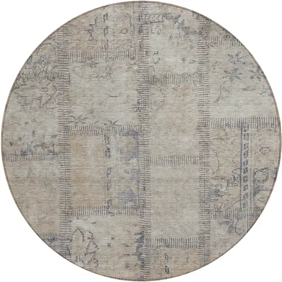 8' Beige Taupe And Brown Round Patchwork Washable Indoor Outdoor Area Rug Photo 2