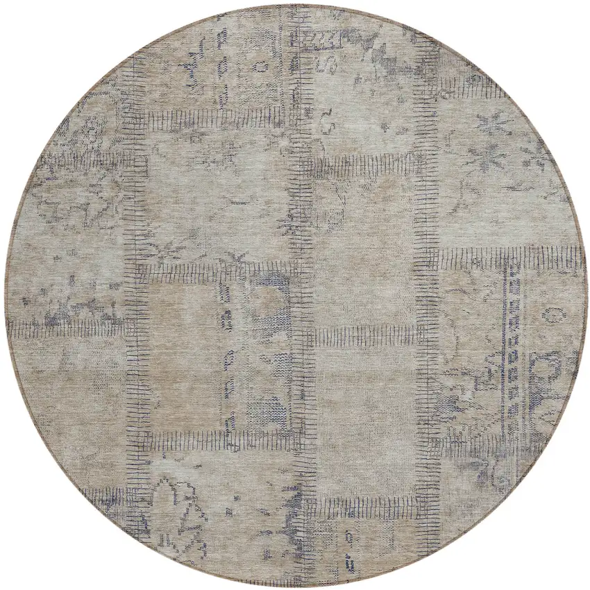 8' Beige Taupe And Brown Round Patchwork Washable Indoor Outdoor Area Rug Photo 2