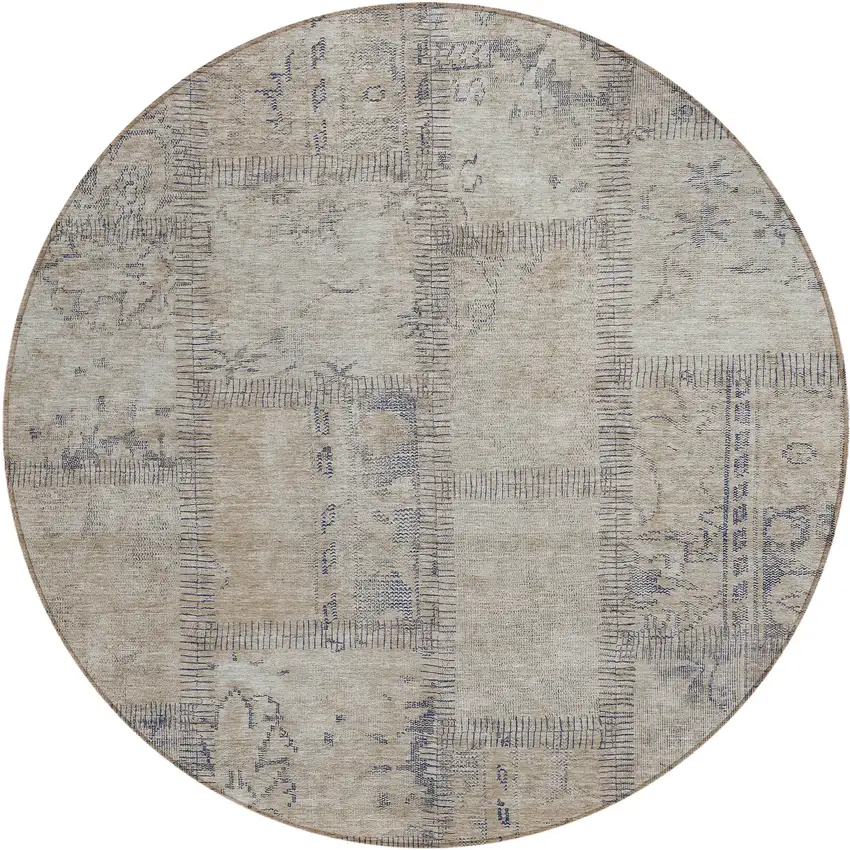 8' Beige Taupe And Brown Round Patchwork Washable Indoor Outdoor Area Rug Photo 2
