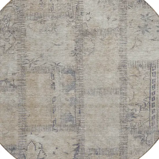 8' Beige Taupe And Brown Round Patchwork Washable Indoor Outdoor Area Rug Photo 4
