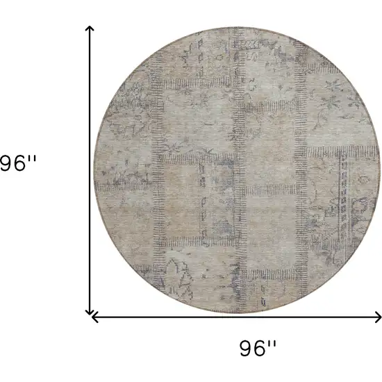 8' Beige Taupe And Brown Round Patchwork Washable Indoor Outdoor Area Rug Photo 3
