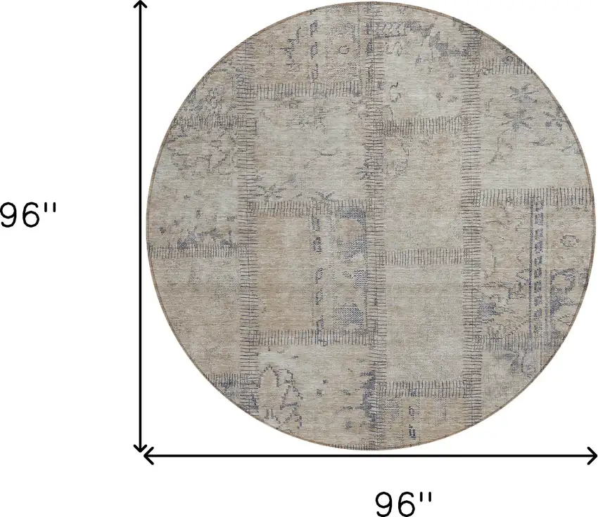 8' Beige Taupe And Brown Round Patchwork Washable Indoor Outdoor Area Rug Photo 3