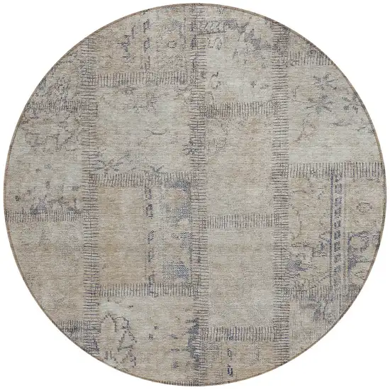 8' Beige Taupe And Brown Round Patchwork Washable Indoor Outdoor Area Rug Photo 5