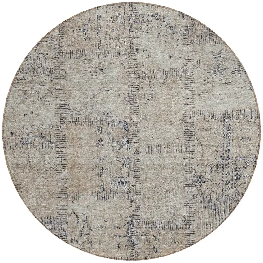 8' Beige Taupe And Brown Round Patchwork Washable Indoor Outdoor Area Rug Photo 5