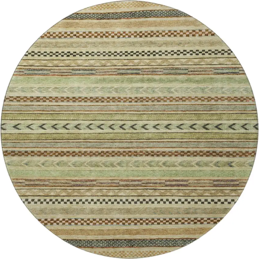 8' Beige Taupe And Brown Striped Washable Round Rug With UV Protection Photo 3