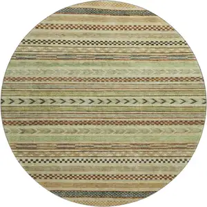 Photo of 8' Beige Taupe And Brown Striped Washable Round Rug With UV Protection