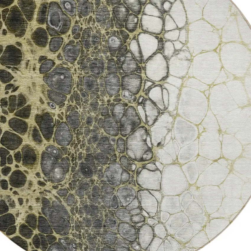 8' Beige Taupe And Chocolate Round Abstract Washable Indoor Outdoor Area Rug Photo 5