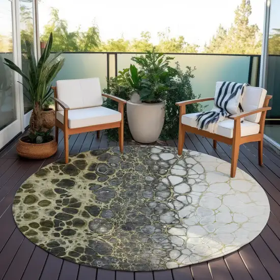 8' Beige Taupe And Chocolate Round Abstract Washable Indoor Outdoor Area Rug Photo 7