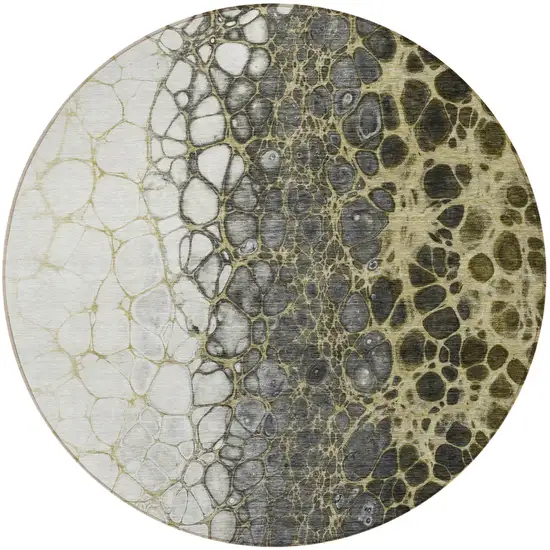 8' Beige Taupe And Chocolate Round Abstract Washable Indoor Outdoor Area Rug Photo 6