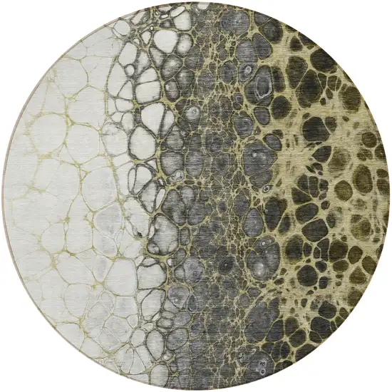 8' Beige Taupe And Chocolate Round Abstract Washable Indoor Outdoor Area Rug Photo 6