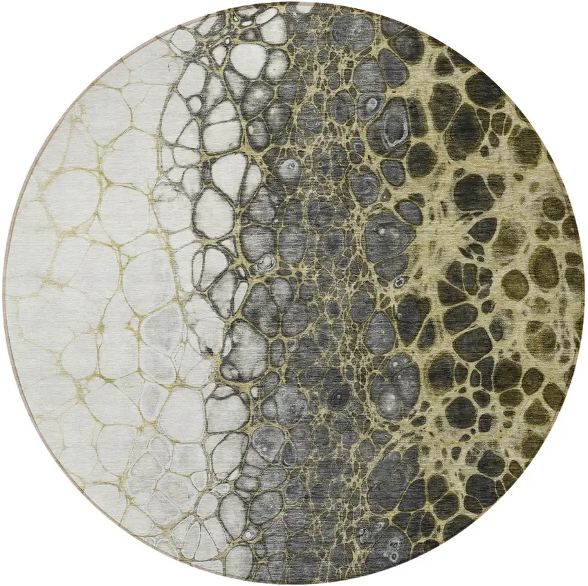 8' Beige Taupe And Chocolate Round Abstract Washable Indoor Outdoor Area Rug Photo 6