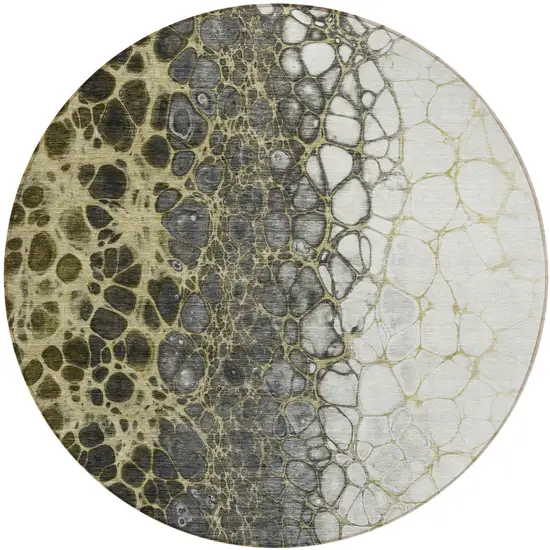 8' Beige Taupe And Chocolate Round Abstract Washable Indoor Outdoor Area Rug Photo 1