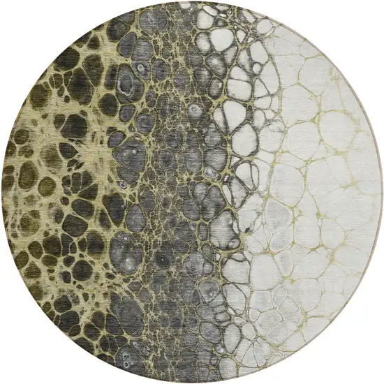 8' Beige Taupe And Chocolate Round Abstract Washable Indoor Outdoor Area Rug Photo 1
