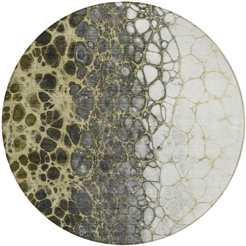 8' Beige Taupe And Chocolate Round Abstract Washable Indoor Outdoor Area Rug Photo 1