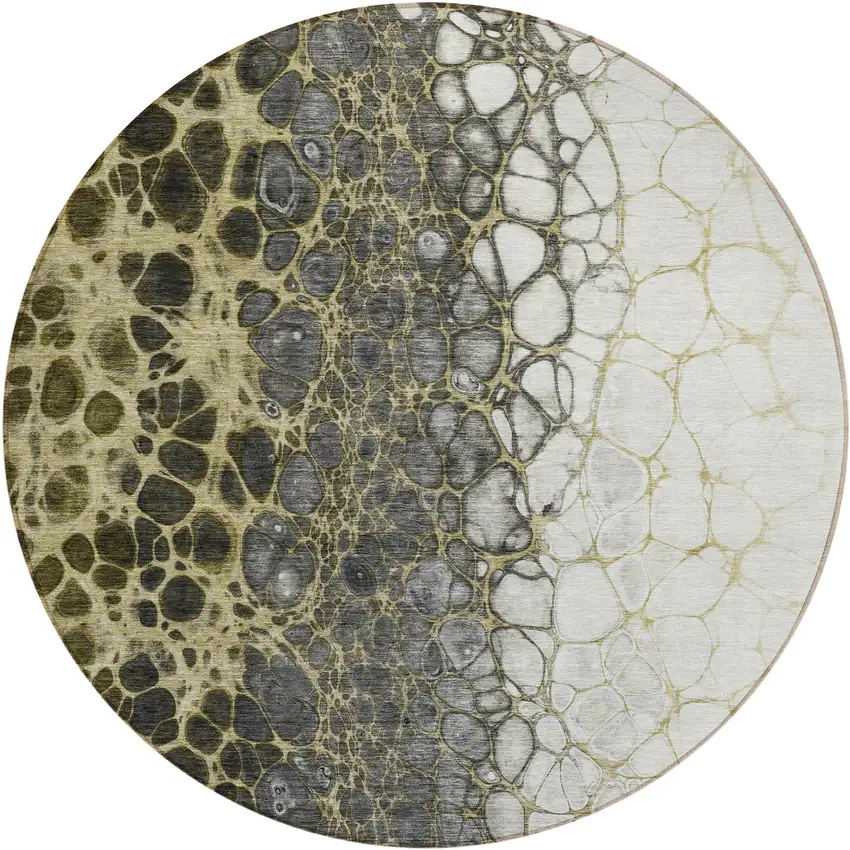 8' Beige Taupe And Chocolate Round Abstract Washable Indoor Outdoor Area Rug Photo 1