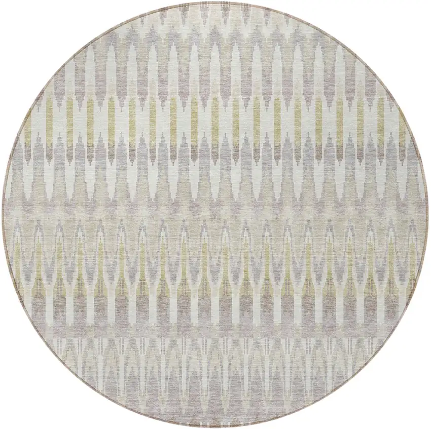 8' Beige Taupe And Gold Round Southwestern Washable Indoor Outdoor Area Rug Photo 5