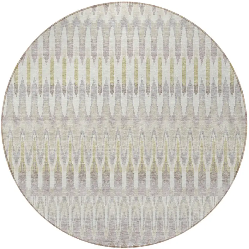 8' Beige Taupe And Gold Round Southwestern Washable Indoor Outdoor Area Rug Photo 5