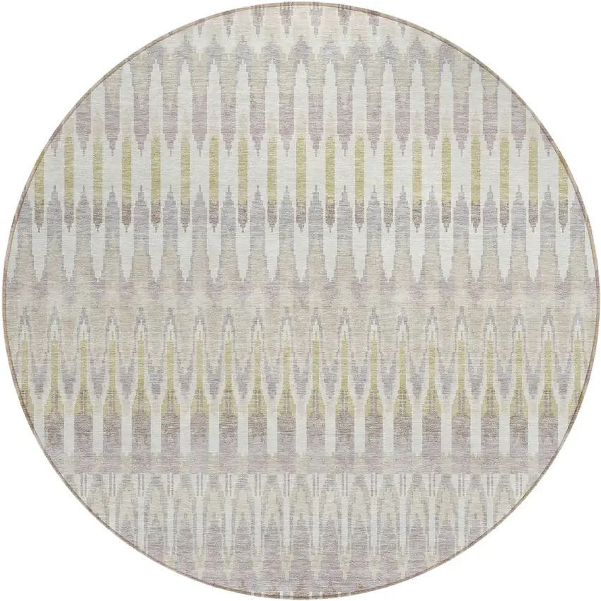 8' Beige Taupe And Gold Round Southwestern Washable Indoor Outdoor Area Rug Photo 2
