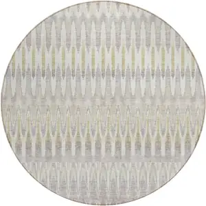Photo of 8' Beige Taupe And Gold Round Southwestern Washable Indoor Outdoor Area Rug