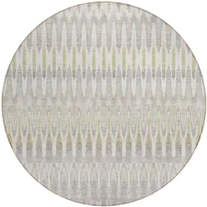 Photo of 8' Beige Taupe And Gold Round Southwestern Washable Indoor Outdoor Area Rug
