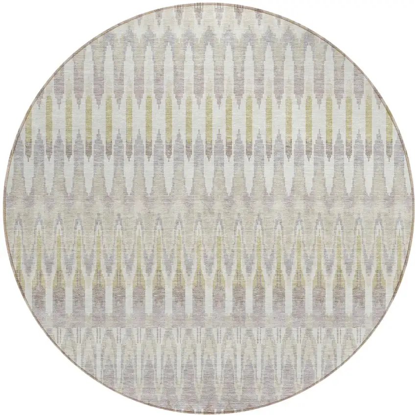 8' Beige Taupe And Gold Round Southwestern Washable Indoor Outdoor Area Rug Photo 2