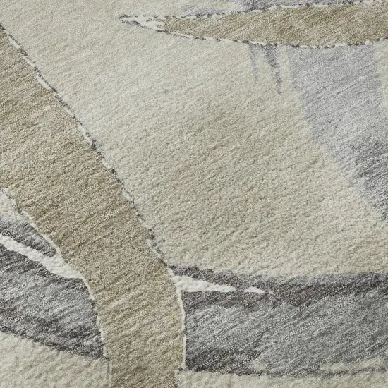 8' Beige Taupe And Gray Abstract Washable Round Rug With UV Protection Photo 8