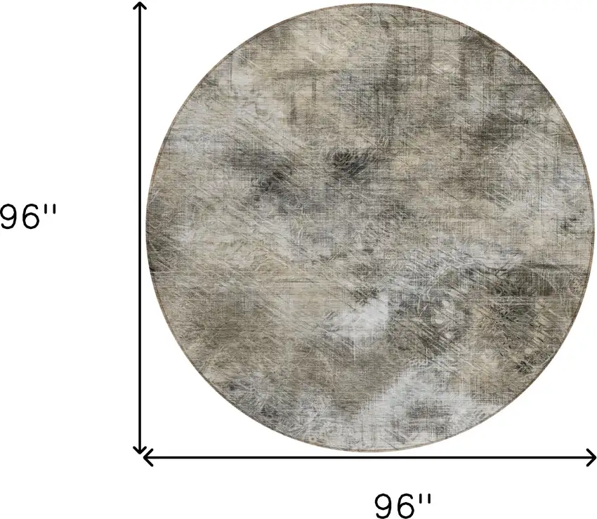 8' Beige Taupe And Gray Round Abstract Washable Indoor Outdoor Area Rug Photo 3