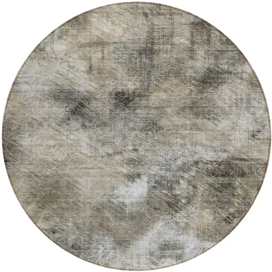 8' Beige Taupe And Gray Round Abstract Washable Indoor Outdoor Area Rug Photo 2