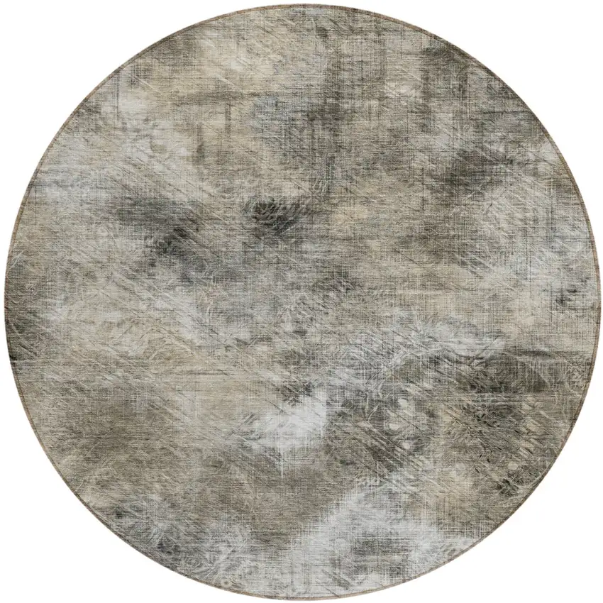 8' Beige Taupe And Gray Round Abstract Washable Indoor Outdoor Area Rug Photo 2