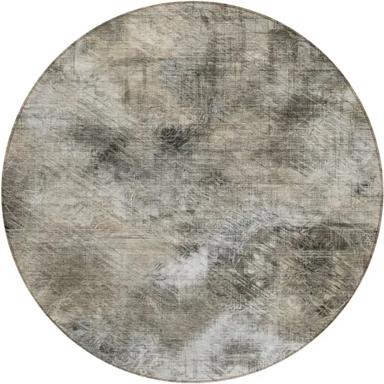 8' Beige Taupe And Gray Round Abstract Washable Indoor Outdoor Area Rug Photo 2