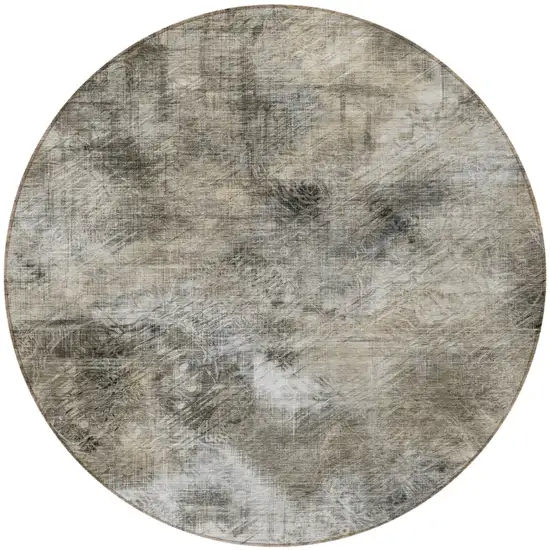 8' Beige Taupe And Gray Round Abstract Washable Indoor Outdoor Area Rug Photo 5