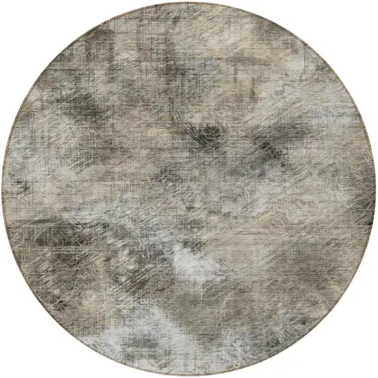 8' Beige Taupe And Gray Round Abstract Washable Indoor Outdoor Area Rug Photo 5