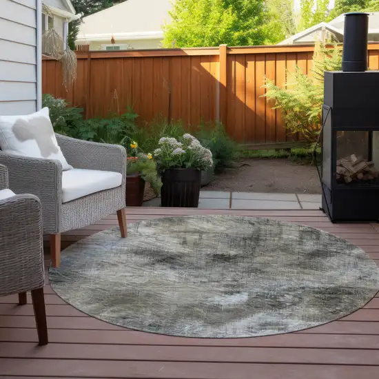 8' Beige Taupe And Gray Round Abstract Washable Indoor Outdoor Area Rug Photo 6