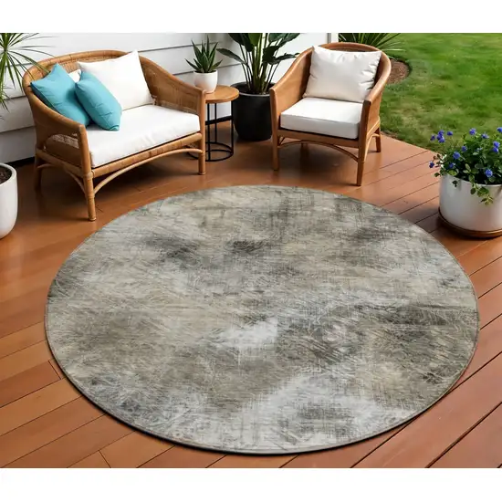 8' Beige Taupe And Gray Round Abstract Washable Indoor Outdoor Area Rug Photo 1