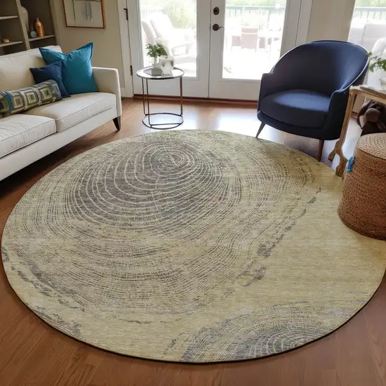 8' Beige Taupe And Gray Round Abstract Washable Indoor Outdoor Area Rug Photo 7