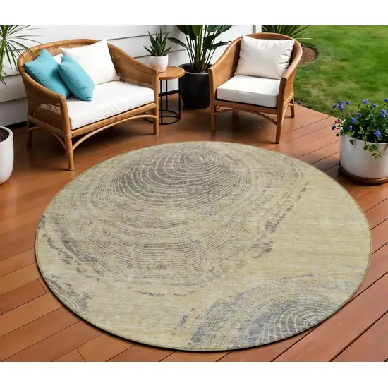8' Beige Taupe And Gray Round Abstract Washable Indoor Outdoor Area Rug Photo 2