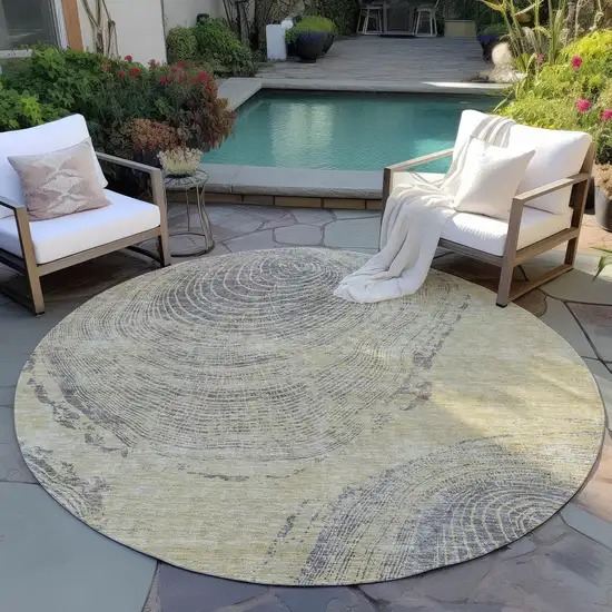 8' Beige Taupe And Gray Round Abstract Washable Indoor Outdoor Area Rug Photo 6