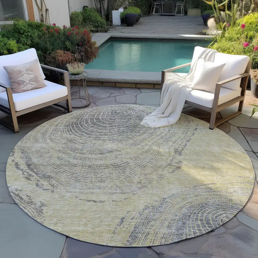 8' Beige Taupe And Gray Round Abstract Washable Indoor Outdoor Area Rug Photo 6