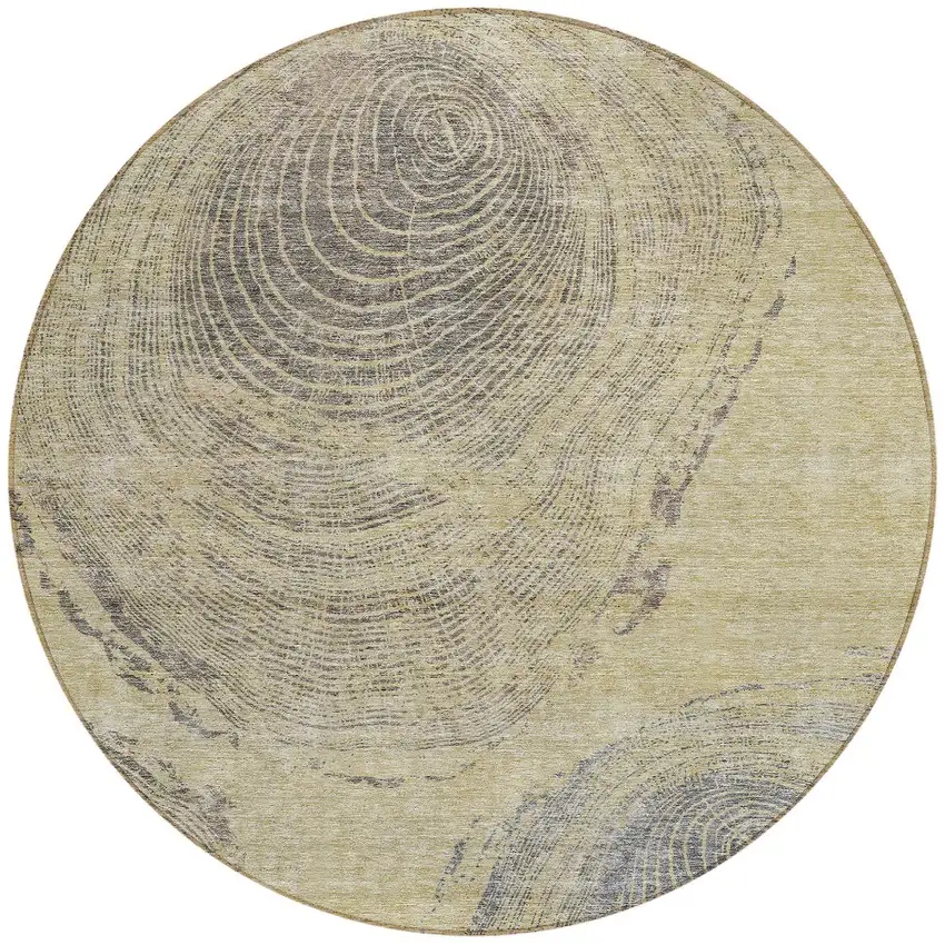 8' Beige Taupe And Gray Round Abstract Washable Indoor Outdoor Area Rug Photo 5