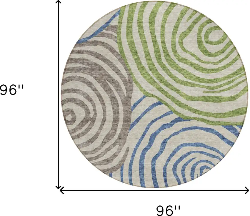 8' Beige Taupe And Green Round Abstract Washable Indoor Outdoor Area Rug Photo 9