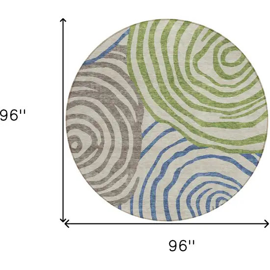 8' Beige Taupe And Green Round Abstract Washable Indoor Outdoor Area Rug Photo 9