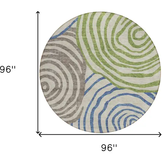 8' Beige Taupe And Green Round Abstract Washable Indoor Outdoor Area Rug Photo 9