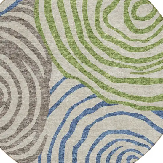 8' Beige Taupe And Green Round Abstract Washable Indoor Outdoor Area Rug Photo 5