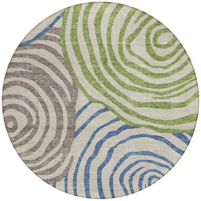 8' Beige Taupe And Green Round Abstract Washable Indoor Outdoor Area Rug Photo 6