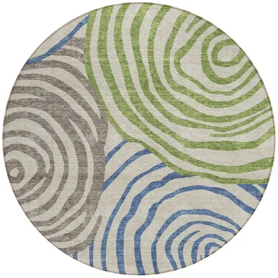 8' Beige Taupe And Green Round Abstract Washable Indoor Outdoor Area Rug Photo 6
