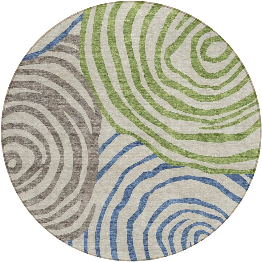 8' Beige Taupe And Green Round Abstract Washable Indoor Outdoor Area Rug Photo 1