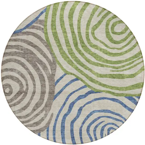 8' Beige Taupe And Green Round Abstract Washable Indoor Outdoor Area Rug Photo 1