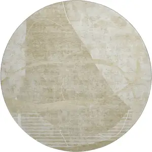 Photo of 8' Beige Taupe And Ivory Abstract Geometric Washable Round Rug With UV Protection